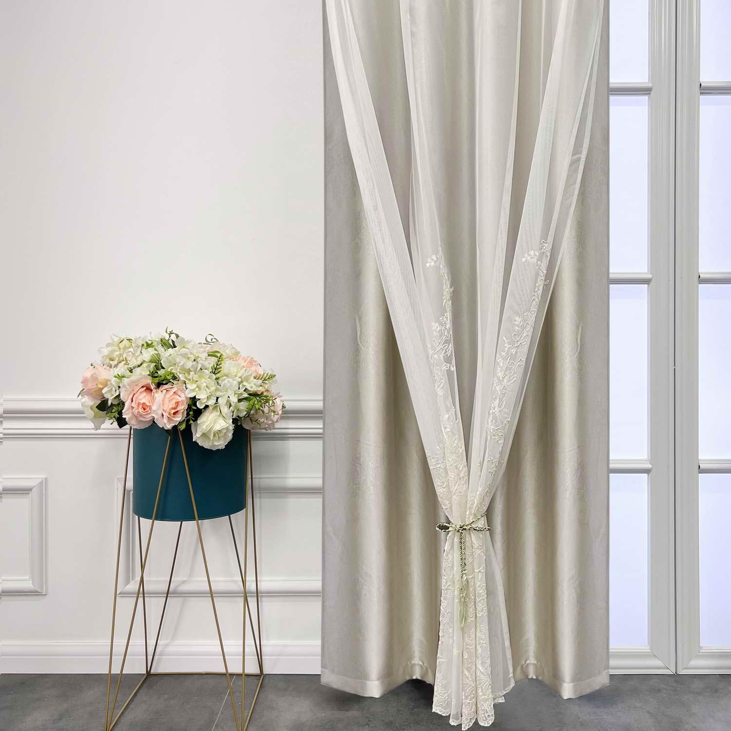 Amazon｜ベージュ 2層カーテン 長さ96インチ リビングルーム用